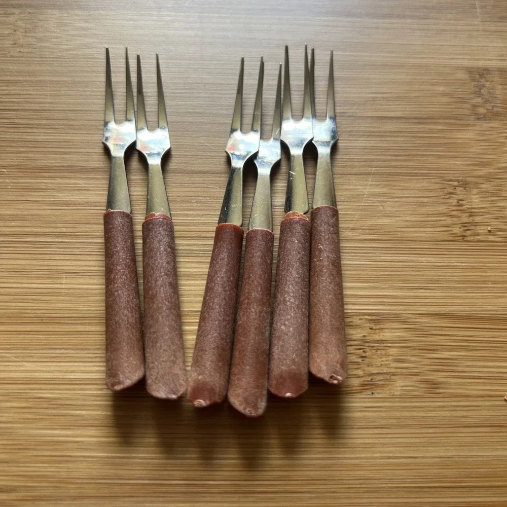 Vintage Stainless Steel Cocktail Forks Set  Mini Hors D'oeuvres Fork Set - Six‎